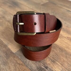 Vintage Handmade in Italy Leather Belt Distressed Brown Brass Buckle Size 36